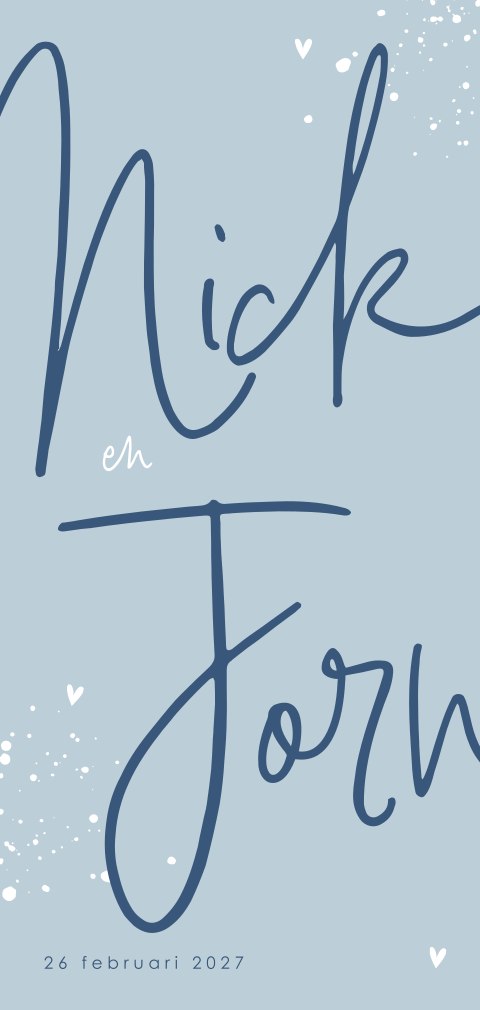 Blauw tweeling geboortekaartje jongens met trendy typografie