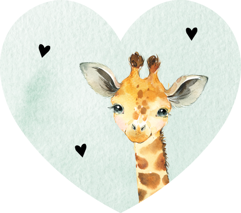 Sluitsticker hartje met giraf en mintgroene waterverf