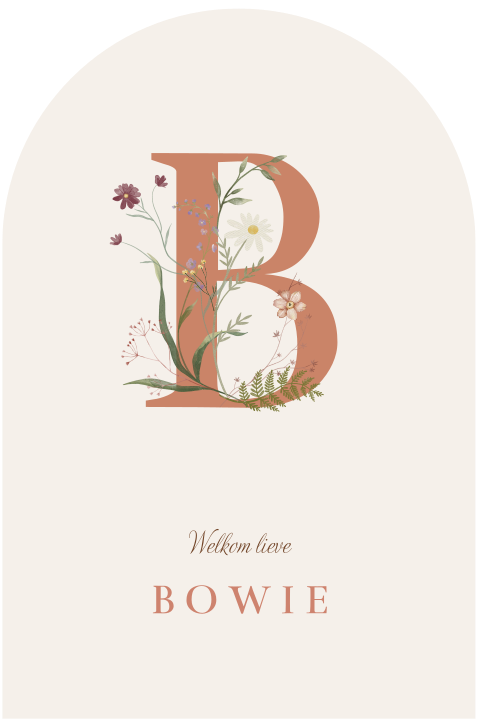Neutraal geboortekaartje initiaal met wildflowers