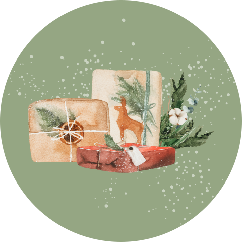 Groene kerst sluitsticker met waterverf cadeautjes