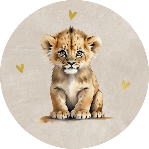 Beige geboortesticker met baby leeuw