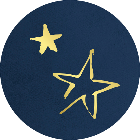 Blauwe sluitsticker met twee goudfolie sterren