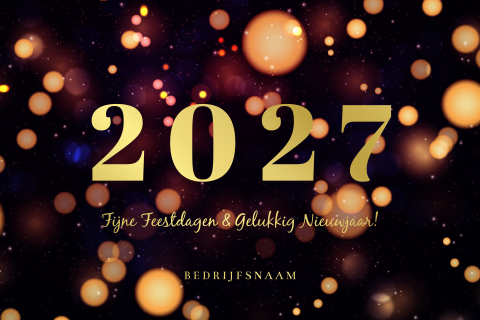 Goudfolie kerstkaart met lichtjes en 2027
