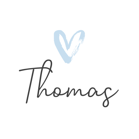 Sluitsticker met blauw hartje en sierlijke naam