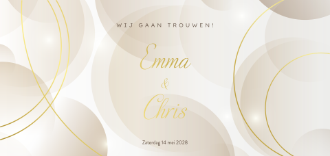 Beige trouwkaart met goudfolie cirkels