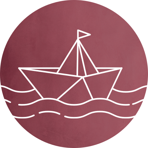 Donkerroze sluitsticker met papieren bootje