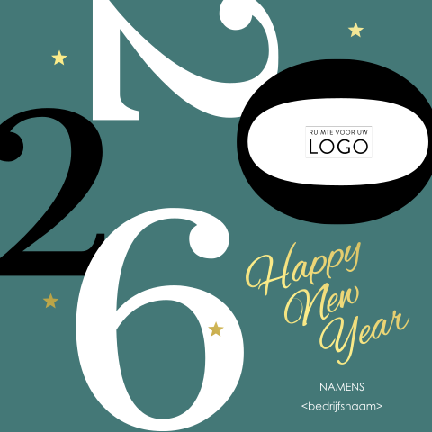 Moderne kerstkaart met 2026 en logo