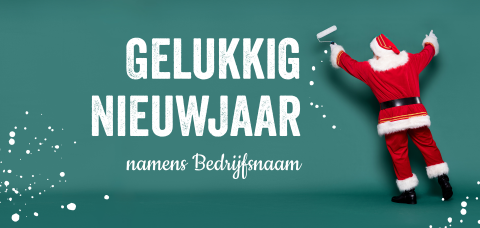 Nieuwjaarskaart met kerstman schilder en verfspetters