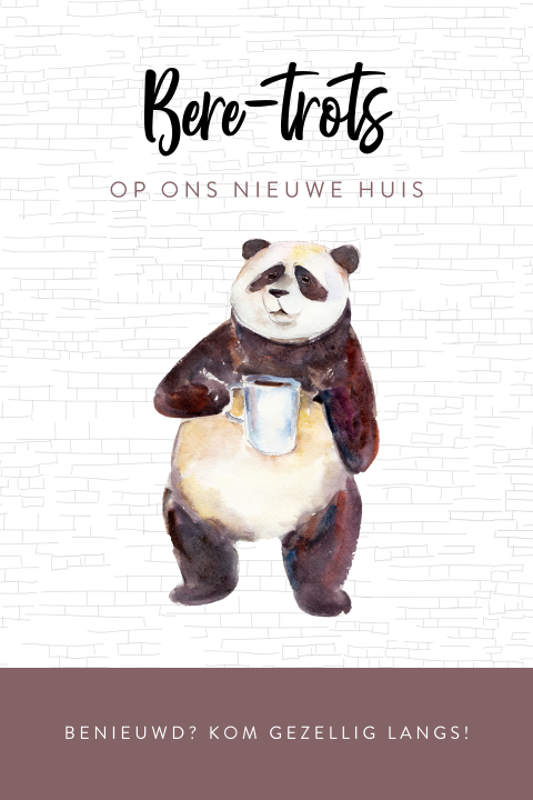 Verhuiskaart met getekende pandabeer en koffie