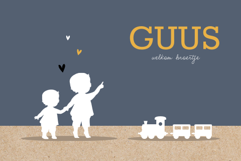 Silhouet geboortekaartje 2e kindje met broertjes en treintje