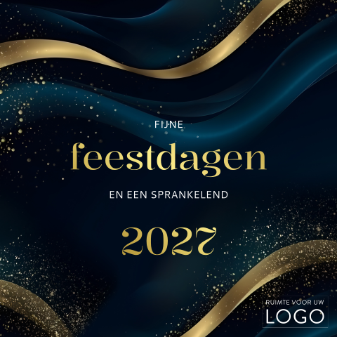 Chique zakelijke kerstkaart met goud en blauw voor 2027