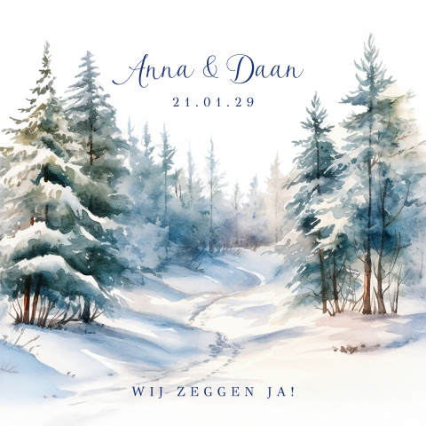 Winter trouwkaart met sneeuw landschap
