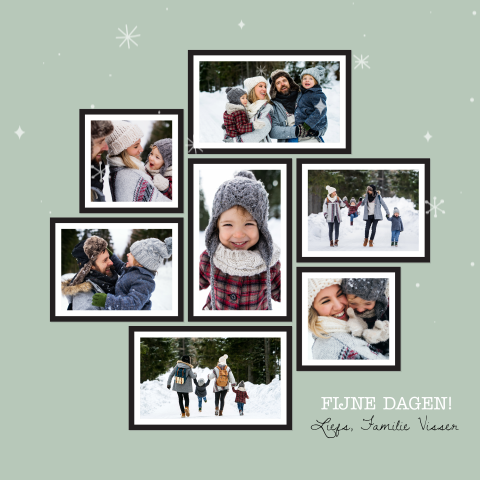 Groene kerstkaart met fotolijstjes