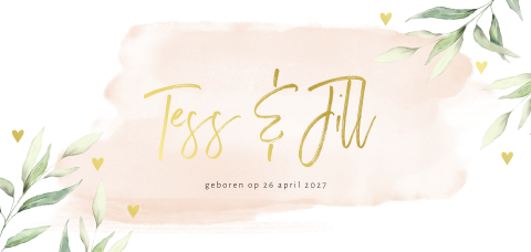 Botanisch geboortekaartje voor tweeling meisjes met goudfolie