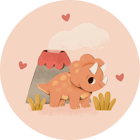 Zalmroze sluitsticker met lieve dino