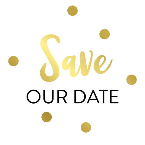 Sluitsticker save our date met goudfolie confetti