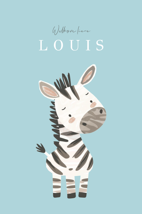 Blauw geboortekaartje met zebra