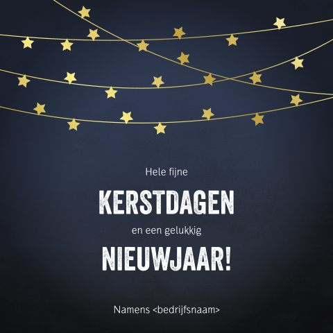 Goudfolie kerstkaart blauw met lampjes als sterren