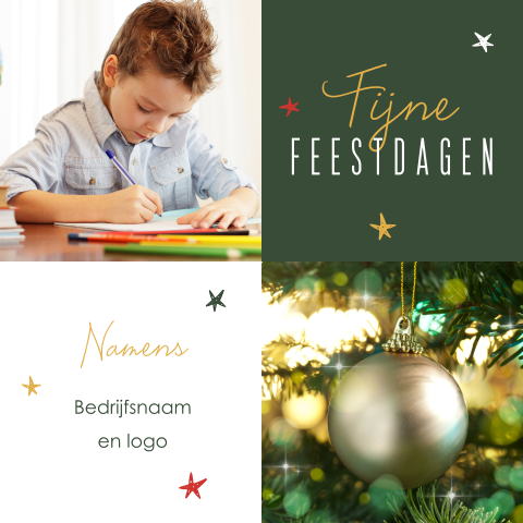 kerstkaart met foto onderwijs met kerstballen