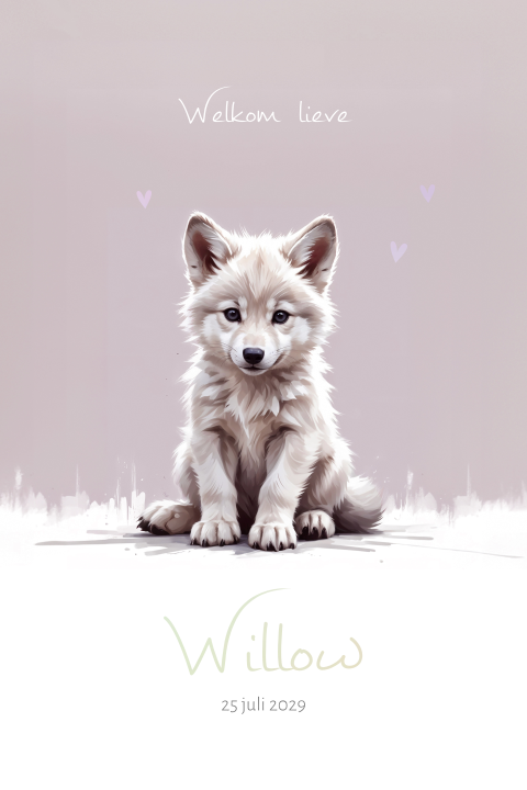 Roze geboortekaartje met wolf
