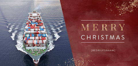 Kerstkaart met rode waterverf en foto containerschip
