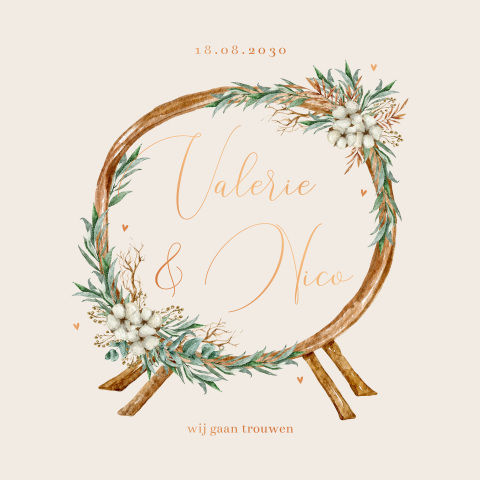 Trouwkaart met botanische waterverf backdrop