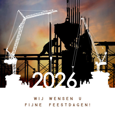 Kerstkaart met silhouet kraan en foto bouwplaats