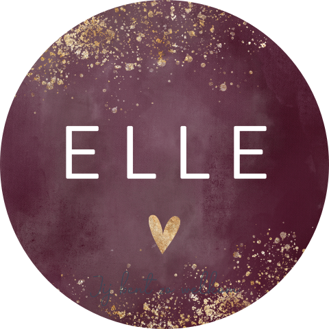 Rood paarse sluitsticker met gouden spetters en hartje