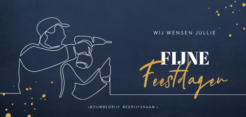 Kerstkaart met lijntekening bouwvakker met accuboor