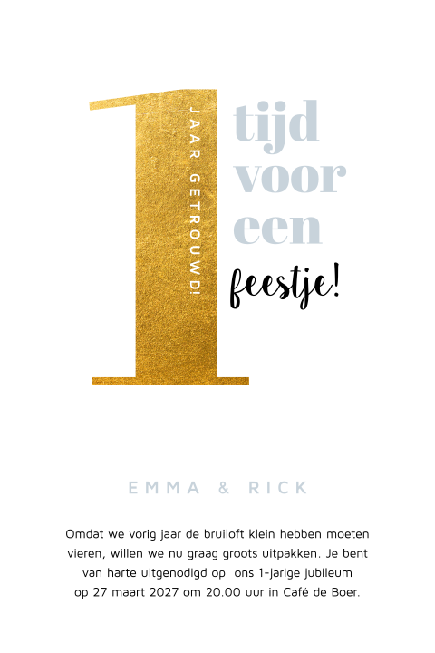 Uitnodiging voor eerste jubileum van je huwelijk
