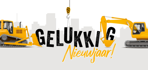 Nieuwjaarskaart met graafmachine en bulldozer