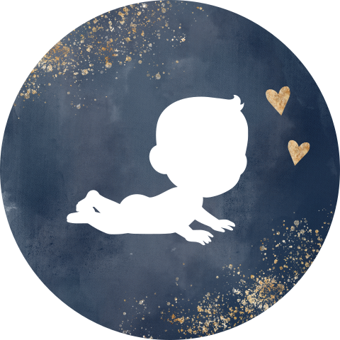 Blauwe sluitsticker met silhouet baby jongen