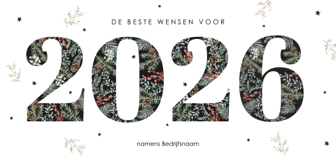 Kerstkaart met 2026 gevuld met takjes en bessen