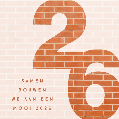 Kerstkaart met bakstenen en 2026