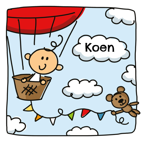 Geboortekaart baby jongen in een luchtballon met slinger