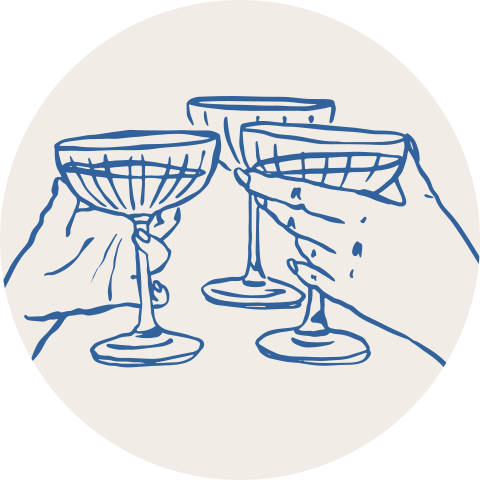 Sticker met proostende champagne glazen