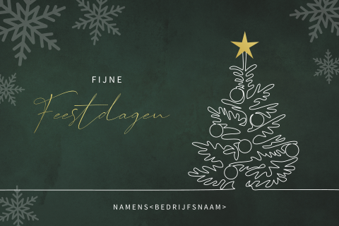 Groene kerstkaart met lijntekening kerstboom goudfolie