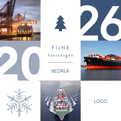 Kerstkaart scheepvaart met 2026 foto's en blauwe vlakken