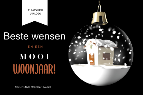 Kerstkaart makelaar met huisje in kerstbal