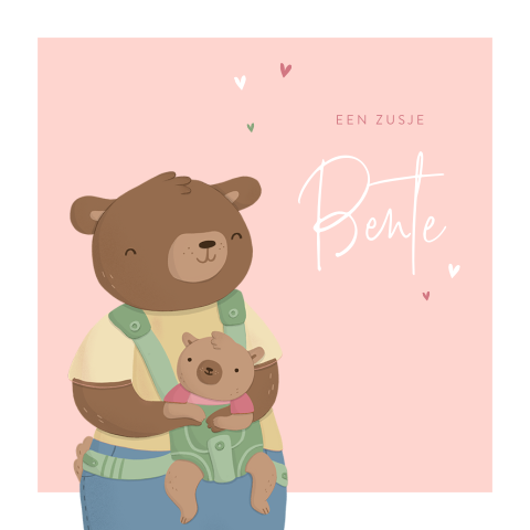 Getekend geboortekaartje met twee lieve beertjes
