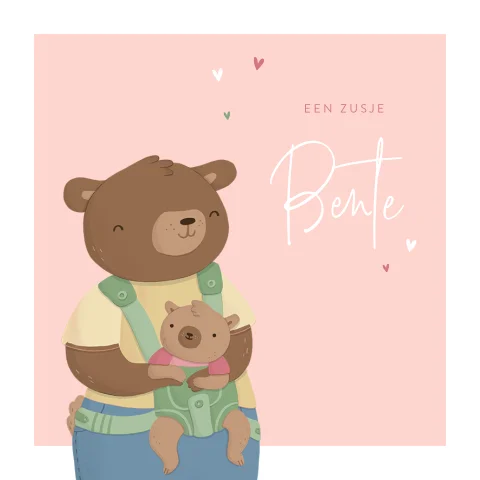 Getekend geboortekaartje met twee lieve beertjes