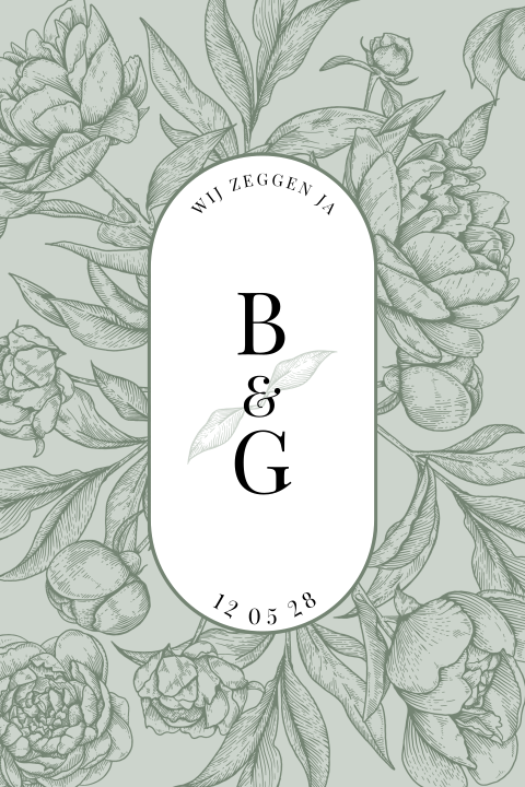 Vintage groene trouwkaart met bloemen