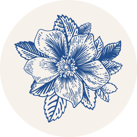 Sticker met bloem in Delfts blauwe stijl