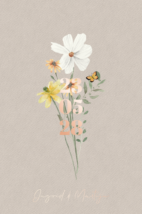 Vintage trouwkaart met wilde bloemen