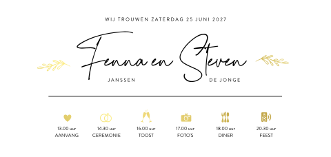 Stijlvolle trouwkaart met chique gouden tijdlijn