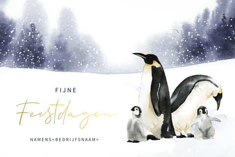 Kerstkaart met pinguins in de sneeuw