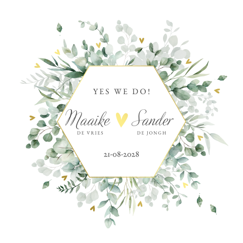 Botanische trouwkaart met greenery en goudfolie