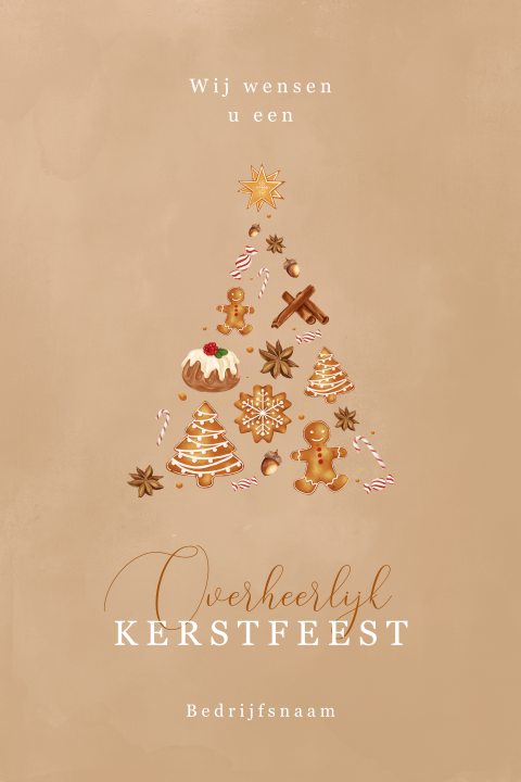 Bruine kerstkaart met koekjes en gebak