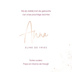 Donkerroze geboortekaartje meisje met rosegouden sterretjes