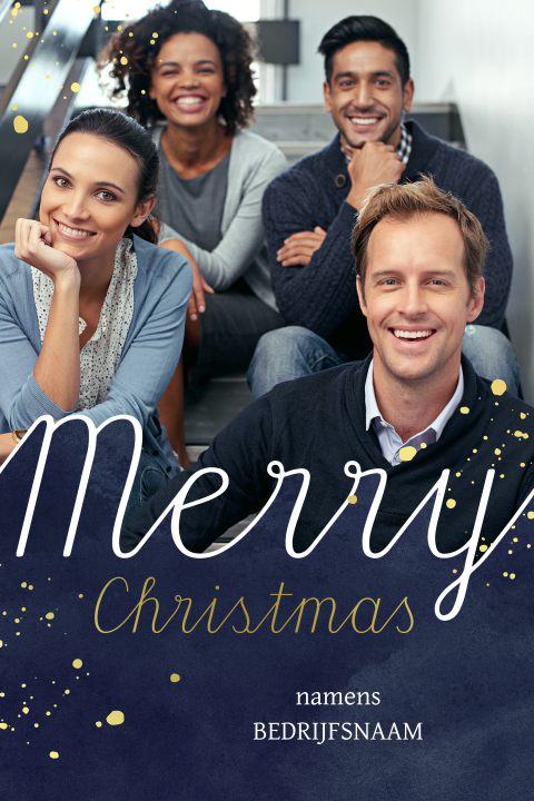 Goudfolie kerstkaart met eigen foto en Merry Christmas